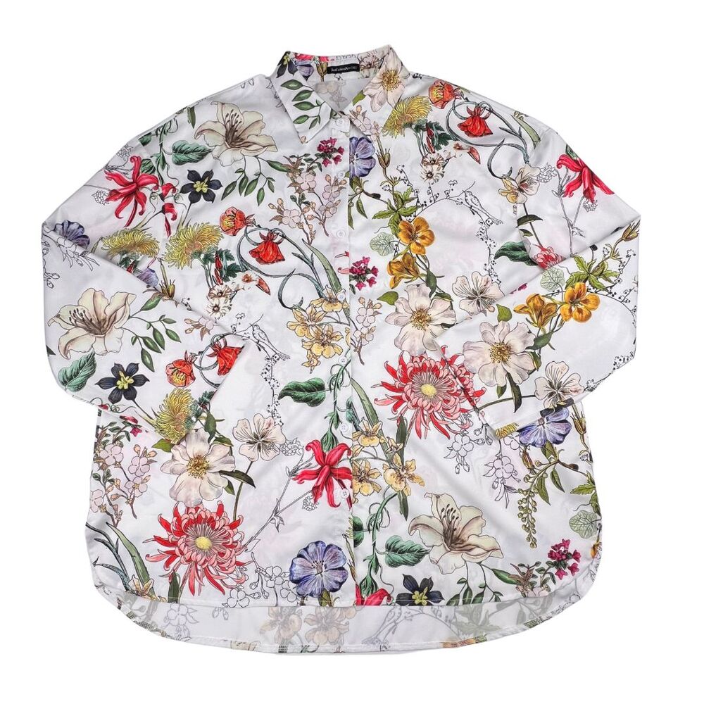 Just Fashion Now Blouse 3XL Multicolor Floral Button Down Round High Low Hem Top